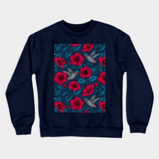 Night tropical garden in blue and red Crewneck Sweatshirt